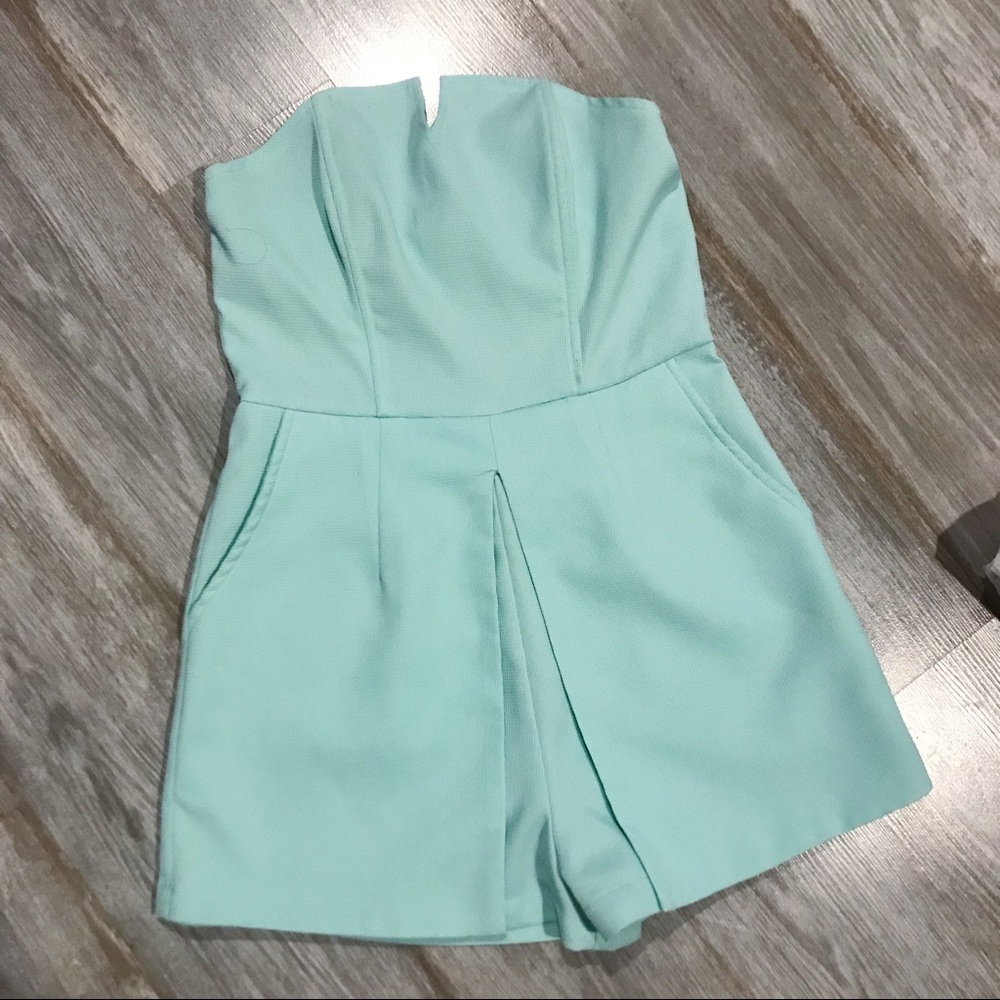 Blue Strapless Romper